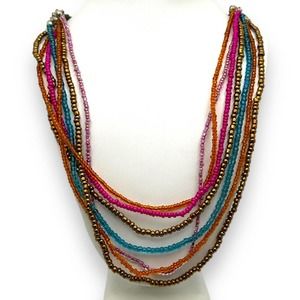 Handmade Layered Seed Bead Necklace Boho Bohemian Hippie Earth Tones